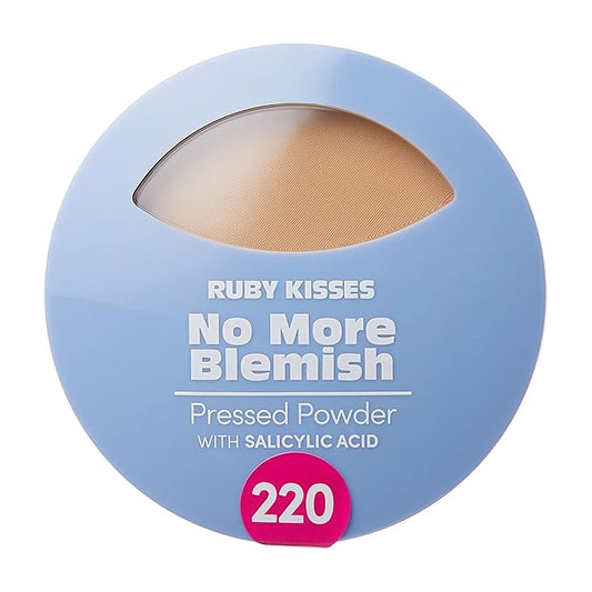 Ruby Kisses No More Blemish Face Powder with Salicylic Acid Korean Makeup Matte Finish Full Coverage Pressed Powder (Natural Beige)