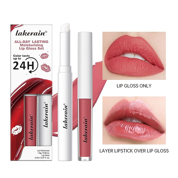 Long Lasting Moisturizing Lip Gloss Set,High Pigmented Lip Stain Hydrating Liquid Lipstick Lip Balm,Waterproof Smooth Shiny Matte Glossy Finish Lip Makeup Kits(#11-Dusty Rose, Pack of 2)