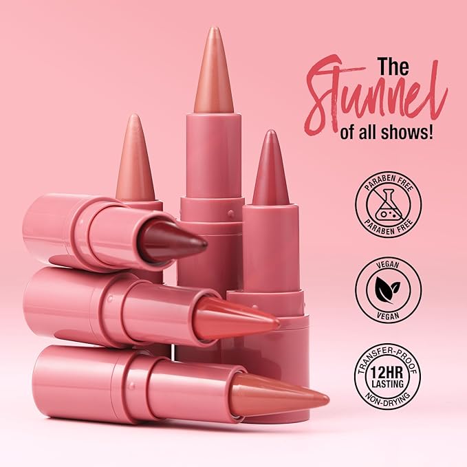 BONNIE CHOICE 6 Colors 2 in 1 Gradient Lip Liner and Lipstick Lip Combo Set, Matte Nude Red Lip Liner Creamy Lip Pencil Crayon, High Pigmented Long lasting Lipstick Makeup Gifts for Women