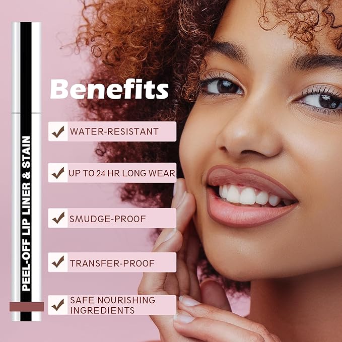 Lip Liner Stain Peel Off with Tweezer, Long Lasting Matte Lip Tattoo, Highly Pigmented Color Lip Tint Makeup, Waterproof, Transfer-proof Lipstain for Women, for All Skin Types 03 Rose Pink