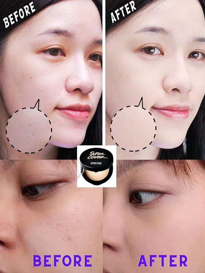 Sivanna Super Cover Two Way Compact Face Press Powder, Blurs Imperfections Soft Smooth Finish, Waterproof, Cover Dark Spots & Wrinkles, Oil-Control Perfectly, Long-lasting 0.42 oz, No.1 Natural White (NO.2 NATURAL WARM)