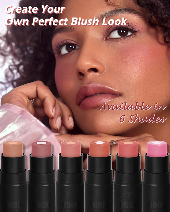 Cream Blush Stick for Cheeks-2Pcs Multi-Use Sandwich Makeup Blush Stick for Eyes Lips Face,Longlasting Tinted Matte Blush, Glow Blendable Blusher with Brush,Women's Day Gift for Women-01+06