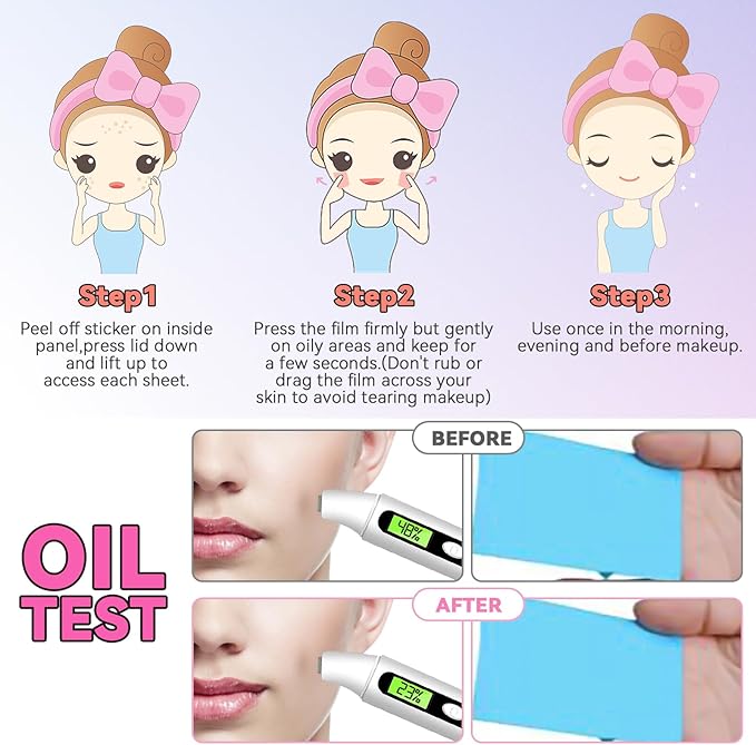 3 Packs Oil Blotting Sheets for Face (170 Sheets) - Oil Absorbing Blotting Papers for Oily Skin, Makeup-Friendly & Portable Oil Wipes