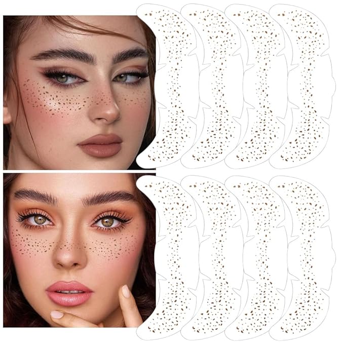 8Ps Face Glitter Speckles Patches, Brown Glitter Freckles Face Tattoo, Glow Up Makeup Patches, Cute Glitter Makeup Accessories for Women, Cosmetic Glitter for Face Gift