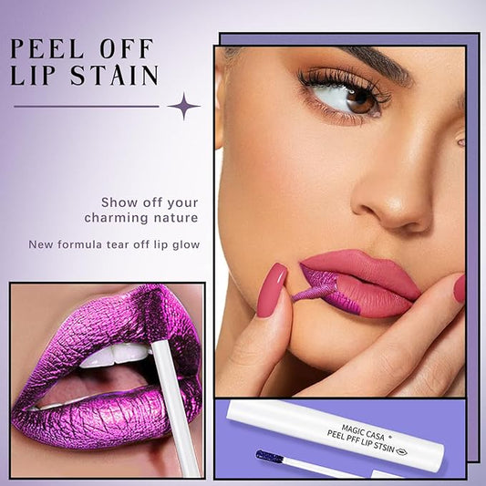 4 Color Peel Off Lip Stain, Tattoo Magic Color Lip Tint, Pink Red Nude Matte Natural Finish Lip Gloss Tear off, Waterproof Long Lasting Nonstick Lipstick Makeup Set with 5ML Empty Spray Bottle