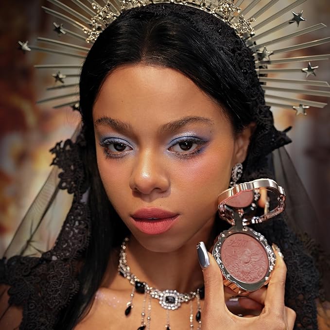 Flower Knows Little Angel Cream Blush 01 Flaming Heart +Butterfly Cloud Collar Angled Powder Brush Pearly Moonlight