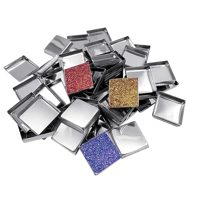 180pcs Empty Square Stainless Steel Pans for Diy Eyeshadow Blusher and Pressed Powder Makeup Pans for Eyeshadow for Custom Cosmetic Palettes