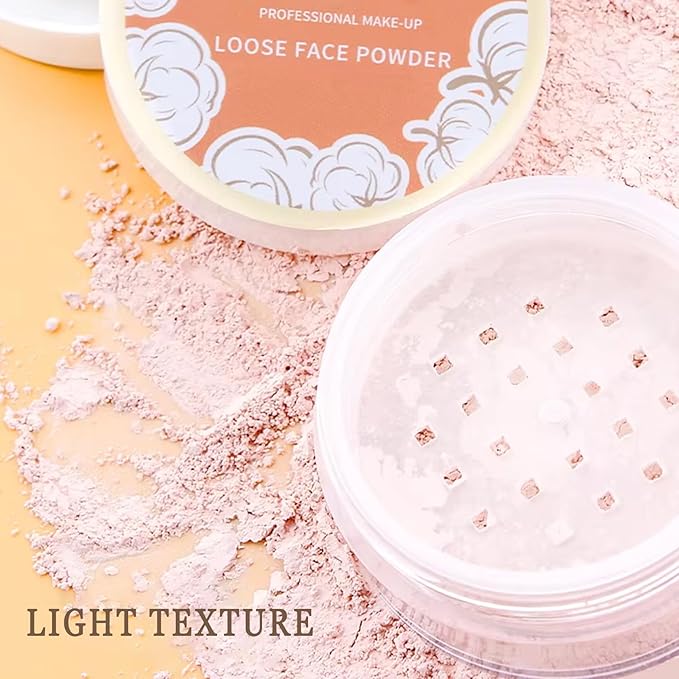 Mineral Setting Powder with brush,Shimmering Powder for Face,Lightweight Long Lasting Oil Control Face Makeup Set,Matte Concealer Setting Makeup Kit for All Skin Types(A)