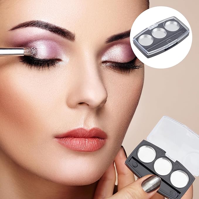NICENEEDED 10 Pcs Blush Pallet Makeup, Empty Eyeshadow Pans Containers, DIY Eye Shadow Pigment Holder Case Refillable Makeup Storage Box Tricolor Blush Palette for Women