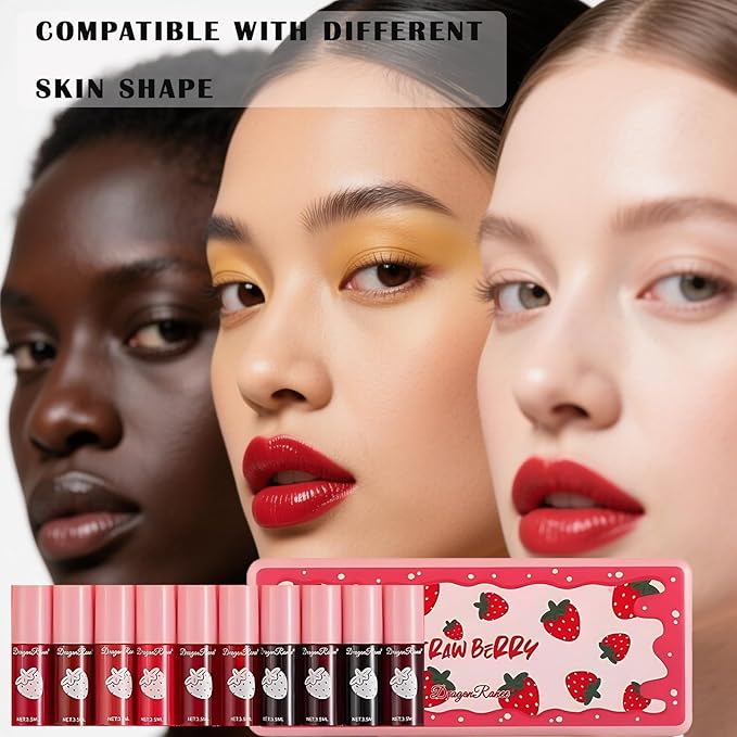 MYUANGO 10 Colors Lip Tint, Color Tinted Lip Stain, Moisturizing Lip Balm Liquid Lipstick Makeup Hydrating Long Lasting Lip Gloss (Strawberry)