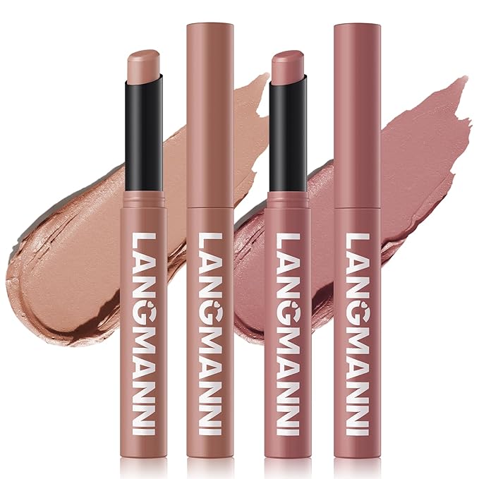 Jolilab 2 Pcs Velvet Matte Lipstick Nude Matte Soft Dark Color Stick Waterproof Long-Lasting Non-Stick Cup High Pigmented Lip Stick Lip Balm Beauty Cosmetics Gift for Girls(03#+04#