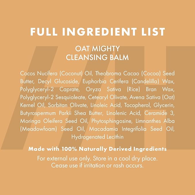 Handmade Heroes 100% Natural Oat Cleansing Balm Eye Makeup Remover with ceramides - Balm to Oil Cleanser Oat Mighty Face Cleansing Balm - Sensitive Skin and All Skin types
