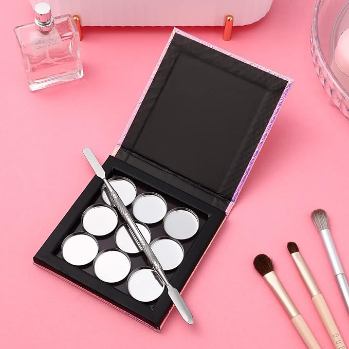 Beaupretty Empty Magnetic Palette Makeup Eyeshadow Palette with Round Metal Pans and Depotting Spatula Set for Eyeshadow Lipstick As Shown