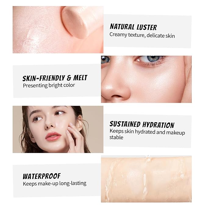 Champagne Highlighter Stick for Glass Skin, Dewy Finish Radiant Balm Hydrating Reflective Natural Shimmer Illuminator Stick, Multi-Use Lightweight Creamy Face Glowy Highlighter Makeup#02