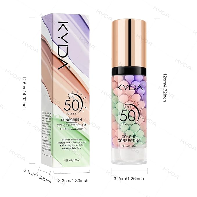 KYDA Color Correcting Facial Serum, SPF 50 PA+++, Moisturizing Makeup Primer, One Step Brightening Primer to Even Skin Tone, Oil Control Skin Corrector, Sheer Finish, Refreshing, Purple Pink Green