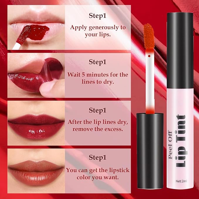 3 Colors Peel Off Lip Tint, Long Lasting Tattoo Lip Gloss, Non-Stick Cup Matte Finish Lip Tinted Peel Off Lip Stain, Waterproof and Transfer Proof (Set B)