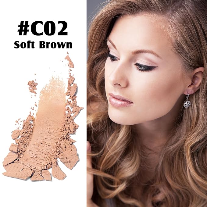 Cream Contour Powder Palette Kit with Brush & Mirror, Matte Bronzer Cool Toned Contour Powder Palette for Face Sculpting Makeup (#C02 Soft Brown)