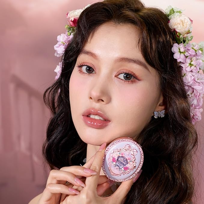 Flower Knows Midsummer Fairytales Embossed Blush 03 Ballet Fairy+Butterfly Cloud Collar Angled Powder Brush Frosty Wisteria