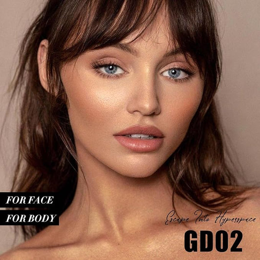 FOCALLURE Shimmer Face Highlighter Makeup Powder, Gel to Powder Glow Finish, Leaving a Lightweight & Healthy Radiance, Long Lasting Luminous Face Body Highlighter Makeup,GD02 Escape Into Hyperspace