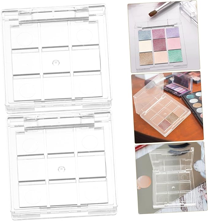 Empty makeup palette depotting case: 2pcs Empty Lipstick Box, 9-Grid Clear Blush Lipstick Case Portable Makeup Organizer Storage Cases Highlighters Sample Eye Shadow Bracket Travel