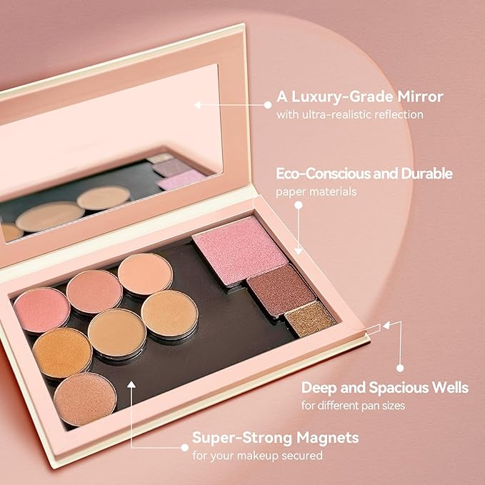 Magnetic Makeup Palette DIY Empty Eyeshadow Lipstick Palette with Mirror 3D Finish Surface Paper Makeup Organizer (Your Art)