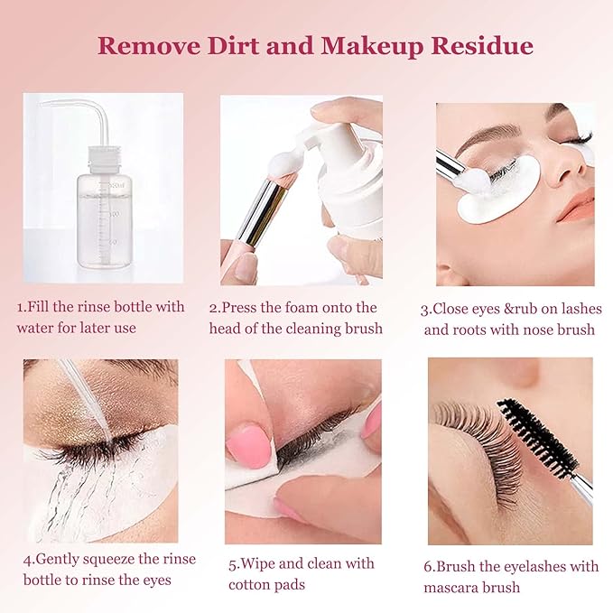 Eyelash Cleanser for Extensions, Lash Shampoo Kit with Lash Fan, 60ml Lash Shampoo,Cleaning Brush and Wash Bottle for Lash Bath(Black)
