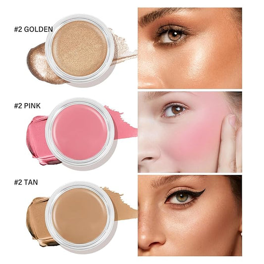 Cream Blush Contour Highlighter Palette, Bronzer Face Illuminator Kit With Brush, Contour Kit For Eyes, Cheeks And Lips
