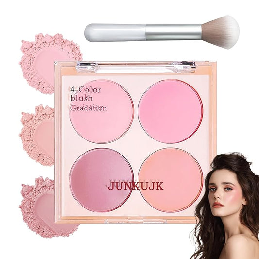 Pearl Blush Palette,Shimmer Silky Matte Blush Powder Palette,Professional Cute Face Contour Highlighter Blush Palette with Blush Makeup Brush 03