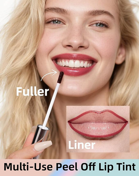 KIMUSE Lip Stain Peel Off, Lip Stain & Liner All In One, Peel Off Lipstains With Tweezer, Waterproof, Long Lasting, Natural Matte Finish