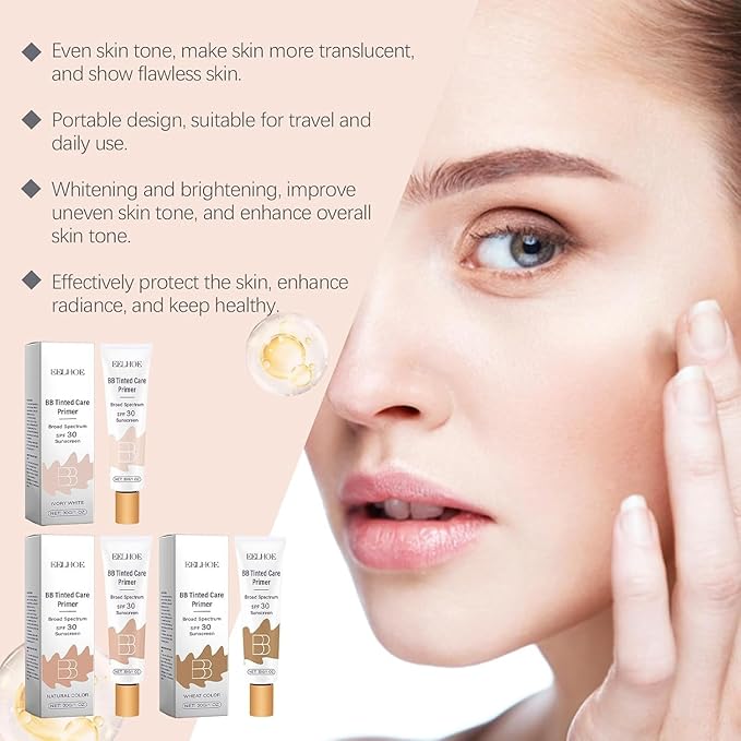 BB Tinted Moisturizer SPF 30, BB Tinted Care Primer, BB Tinted Care Primer with Brush, Full Coverage Light Medium Skin Tone Moisturizing and Smoothing (Natural*1 with Brush)