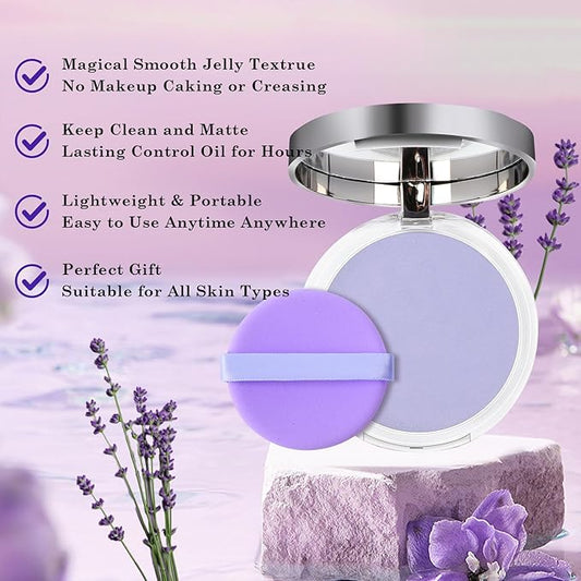 Face Matte Setting Powder, Oil Control Face Pressed Matte Powder,Jelly Pressed Setting Powder with Mini Powder Puff (01 Purple)