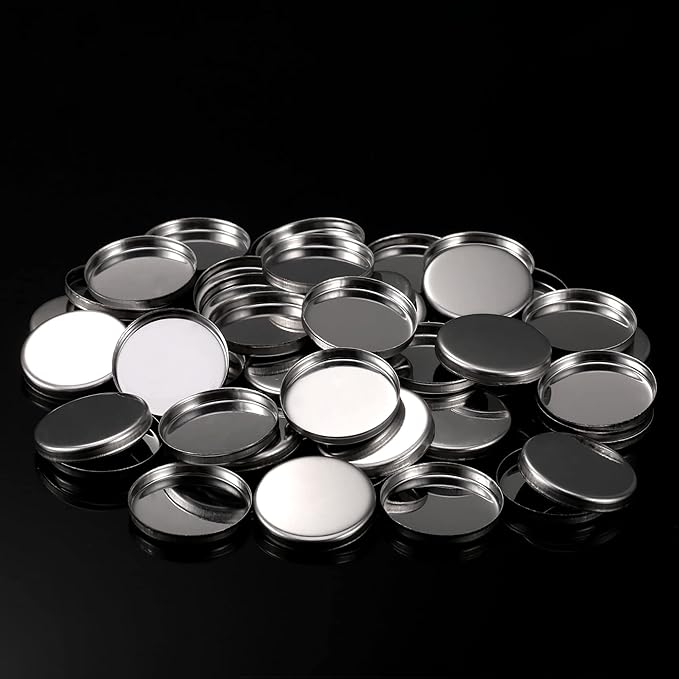 Pangda 50 Pack Empty Round Metal Tin Palette Pans Cosmetic Eyeshadow Blush Lipstick Organizer Size 26 mm for Magnets Cosmetic Palettes