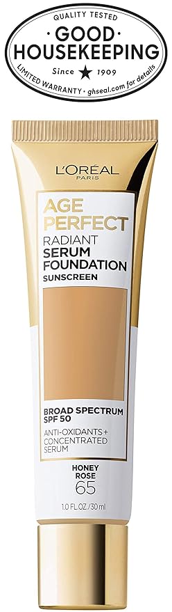 L'Oreal Paris Age Perfect Radiant Serum Foundation with SPF 50, Honey Rose, 1 fl. oz.