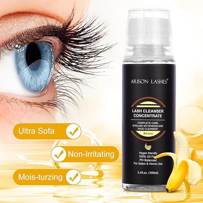 Eyelash Cleanser Concentrate 100ml Lash Extensions Shampoo Natural Foaming Cleanser DIY Non-lrritating Wash for Extensions Lashes with Salon Home Care-Makes 20 Bottles 60ml lash Shampoo (Banana)