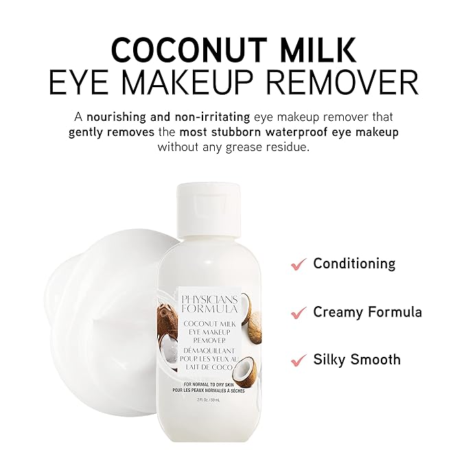 Physicians Formula Eye Makeup Remover Coconut Milk Waterproof Eye Makeup Remover, Dermatologist Tested, Oil-Free, for Sensitive Skin, 2 Fl Oz (Pack of 1)