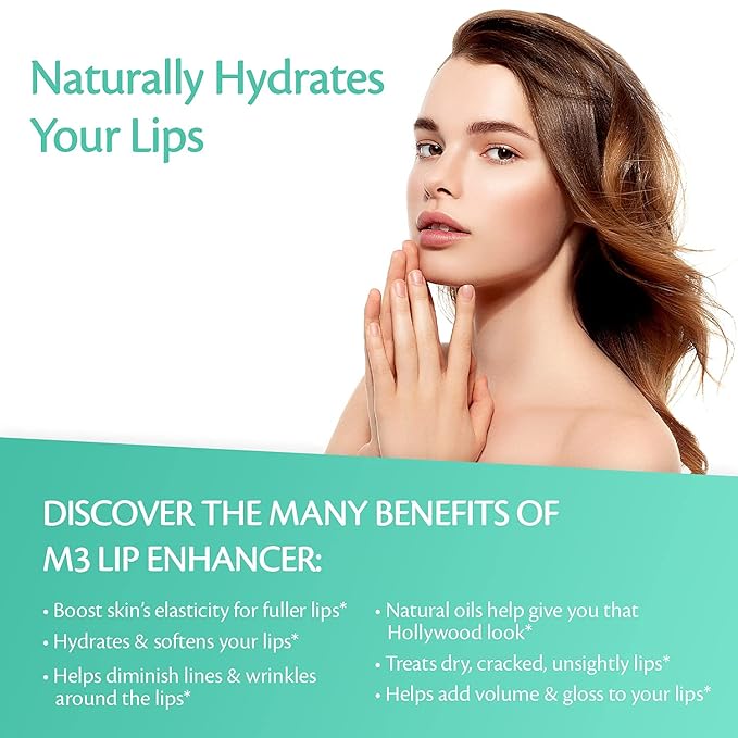 Collagen Lip Plumper Clinically Proven Lip Enhancer for Fuller Softer Lips Increased Elasticity Reduce Fine Lines Hydrating Plump Gloss Lipstick Primer 4 ml (Teal) by M3 Naturals