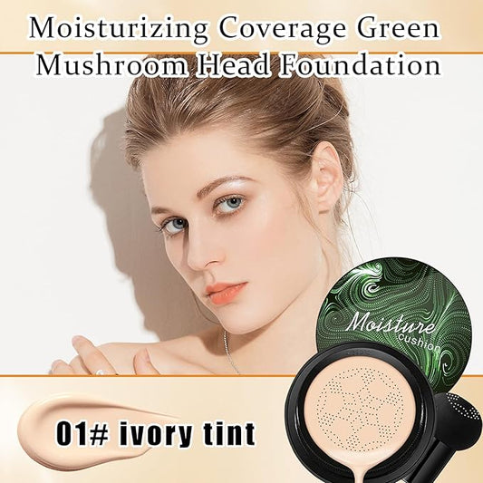 Mushroom Head Air Cushion CC Cream Foundation Makeup,Moisturizing BB Cream Face Makeup Liquid Foundation,Long Lasting Full Coverage Concealer for All Skin Types(Ivory)