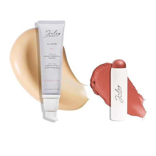 Julep Radiant Glow Duo: So Awake Snail Mucin Complexion Booster Moisturizer + Face Primer & Skip The Brush Cream-to-Powder Blush Stick in Desert Rose Makeup & Skincare Set