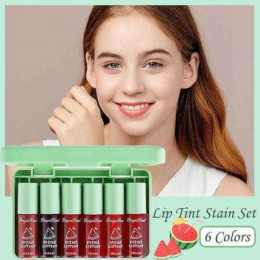 6 Colors Lip Tint Stain Set, Plumping Mini Liquid Lipstick, Watery Lip Gloss Moisturizing Tinted Lip Balm, Multi-Use Lip and Cheek Tint, Long lasting Non-Stick Cup Waterproof Lip Stain