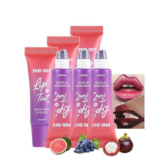 Peel Off Lip Stain,Fruit Lip Tint Stain Peel Off Waterproof Lip Tattoo Gloss Matte Finish Non-Stick Long Lasting Lip Liner Peel Off for Women 3 Colors (04#+05#+06#)
