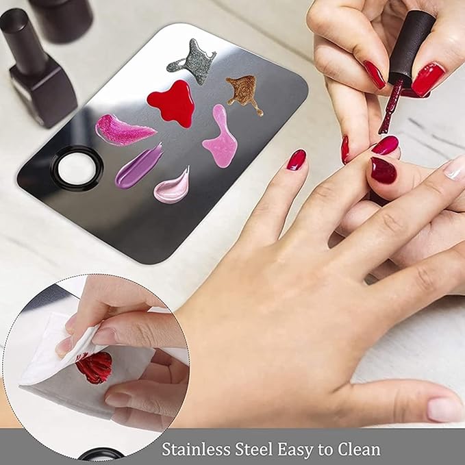 Makeup Mixing Palette with Foundation Brush and Spatula, Stainless Steel Makeup Palette Tray Mixer Nail Art Mixing Tray
