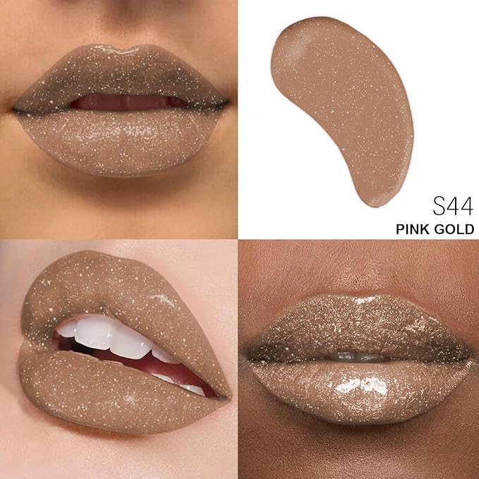 Shimmer Lip Gloss - Non-Sticky Girls Gloss - Long Lasting High Shine - 0.7 FL Oz Gloss for Girls & Women - Cruelty Free - (Pink Gold: S44)