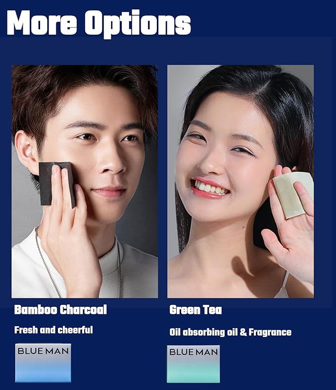 Facial Oil Blotting Paper for Men - 200pcs/2pk - Natural Oil-Absorbing Tissues with Bamboo Charcoal for the Face and Nose - Portable, Makeup Friendly Blotting Paper for Oily Skin Care
