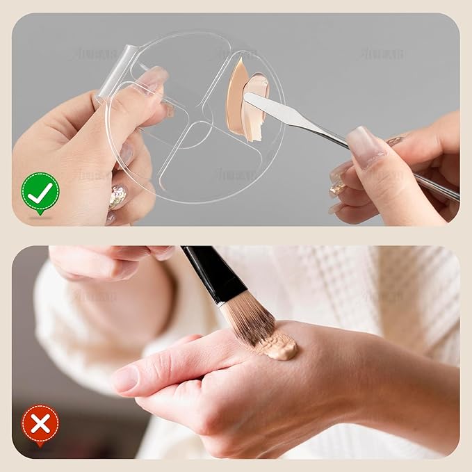 AUEAR, 2 Pack Hand Makeup Mixing Palette Handheld Clear Cosmetic Nail Art Manicure with Pieces Spatula for Foundation