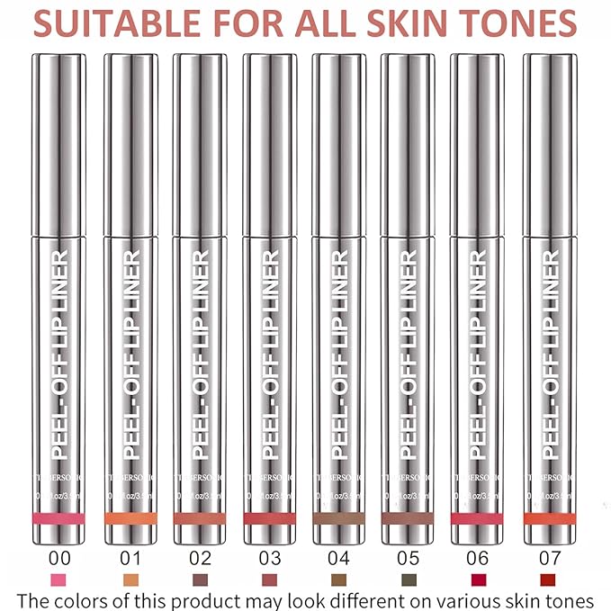 Timbersonic Lip Stain Peel Off, Timbersonic Peel off Lip Liner Stain, 8 Colors Lip Stain Peel off Tint Tattoo Color Waterproof Long-Lasting, No Smudging, Non-Stick Cup (#01)
