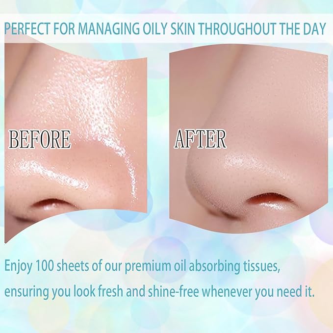 Oil Blotting Sheets for Face, 100Pcs Face Blotting Sheets for Oily Skin with Mirror & Makeup Puff, Natural Bamboo Charcoal Oil Control Film with little Storage Box (Green)