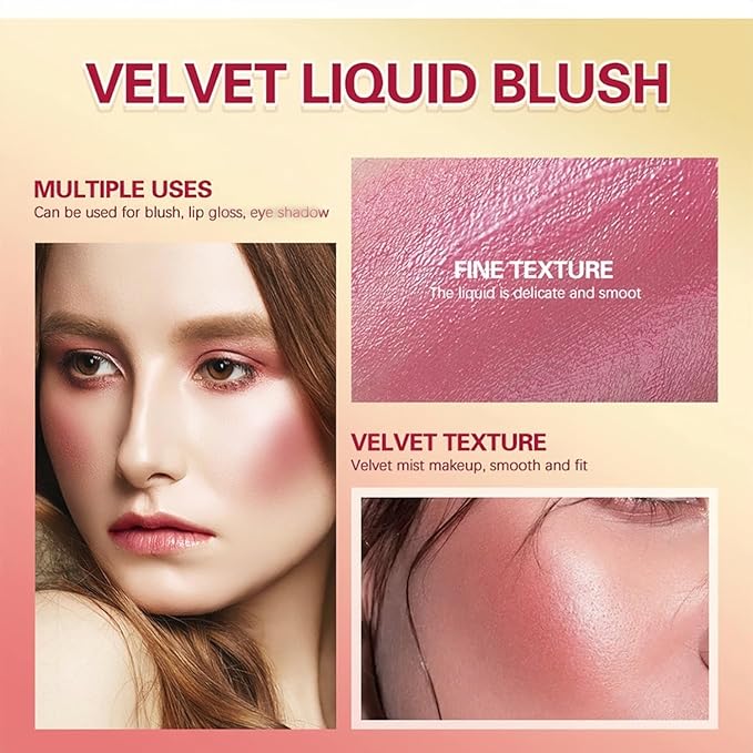 5 Color Velvet Liquid Blush, Soft Cream Face Blush for Cheek, Eye, Lips, Soft Cream, Weightless, Breathable, Natural-Looking liquid Blush Stick (01)