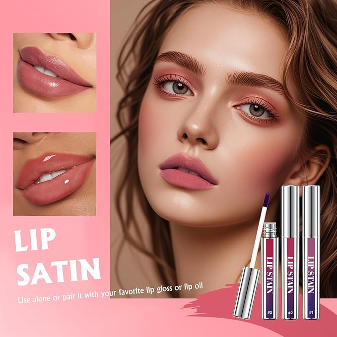 Peel Off Lip Stain 3 Colors, Long Lasting Matte Lip Liner Set Waterproof Transfer Proof Lip Tint Stain Peel Off Non-Stick Cup Nude Lip Pencil Color Highly Pigmented Lip Gloss Makeup for Women