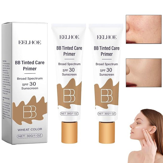 2Pcs BB Blur Tinted Moisturizer SPF 30,BB Tinted Care Primer, BB Cream Tinted Moisturizer,Hydrates & Smooths Your Skin. (Wheat)