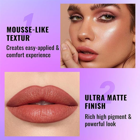 UCANBE 2pcs Matte Lip Tint Stain Set, 1 Lip Stain & 1 Lip Liner Pencil, Long Lasting Waterproof Lightweight Non-sticky Liquid Lipstick for Women & Girl (02 TAUPE)